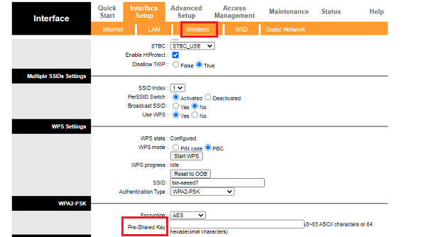 ثم الانتقال إلى خيار wireless